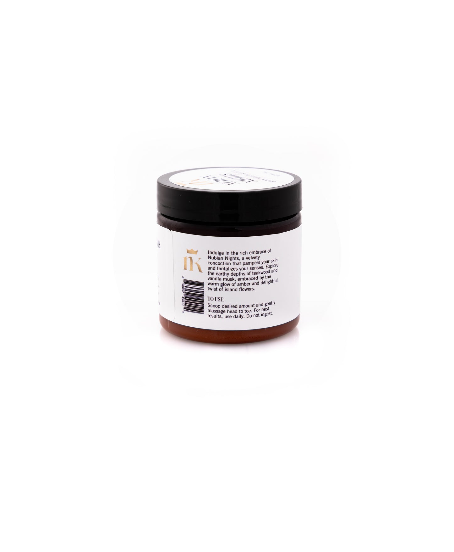 Description on label of Nubian_Nights_2oz body and face moisturizer