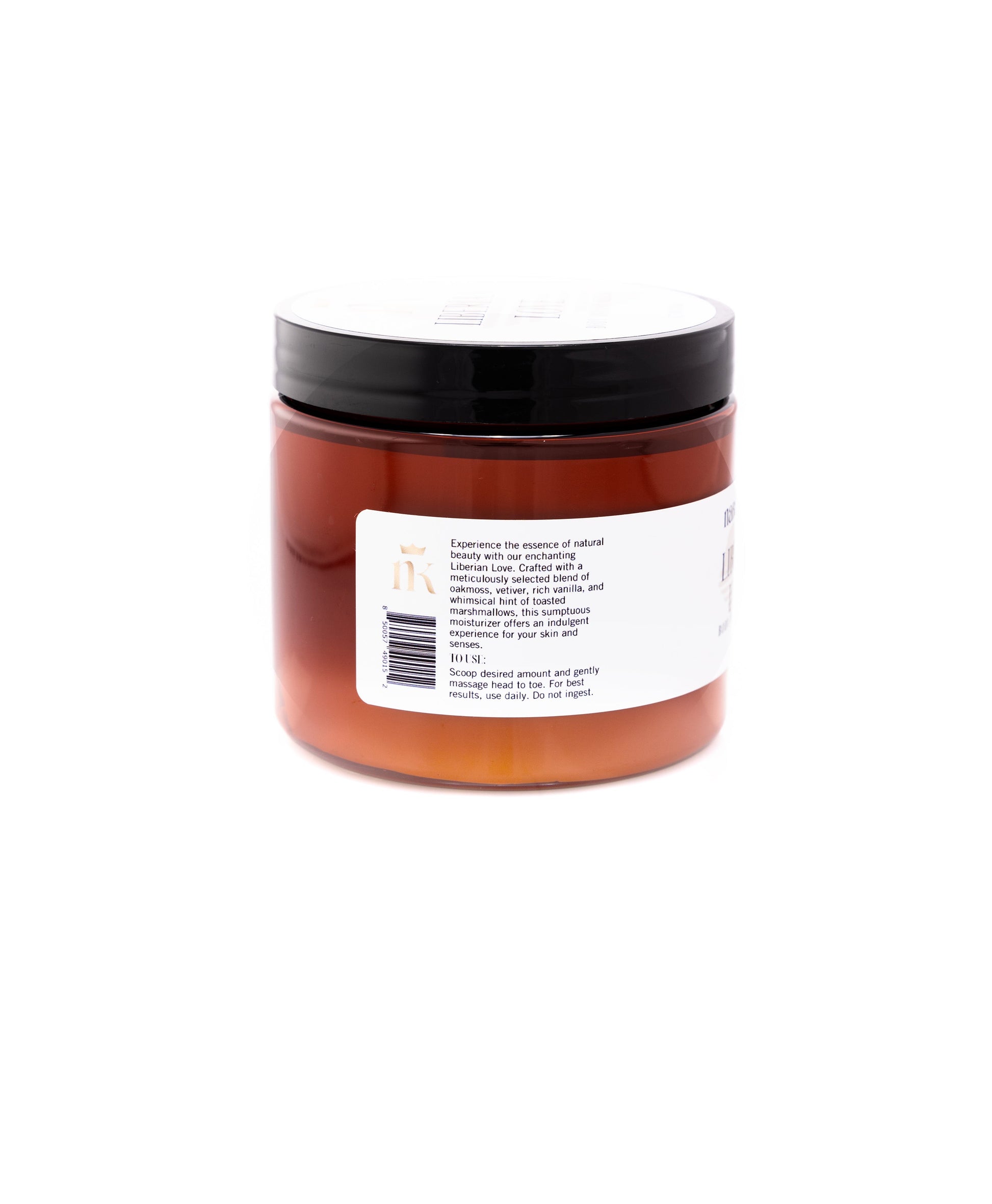 Description on label of Nubian_Nights_8oz body and face moisturizer