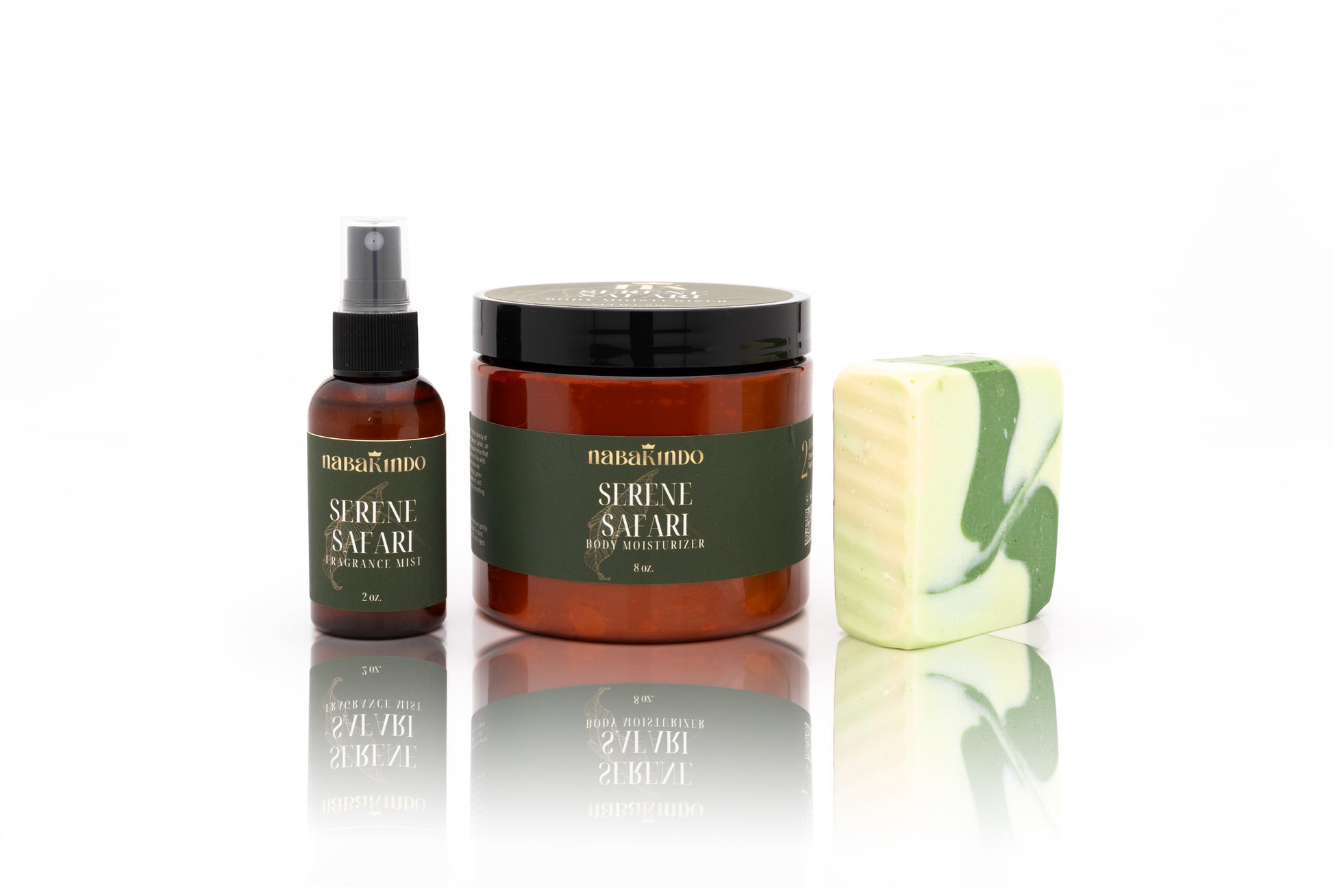 Serene Safari Product Bundle which indludes: Serene Safari Body Moisturizer, Serene Safari Body Spray, and the Serene Safari Vegan Bar.