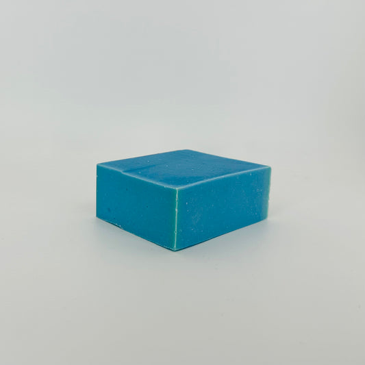 Blue, vegan facial cleansing bar. It is a medium blue.